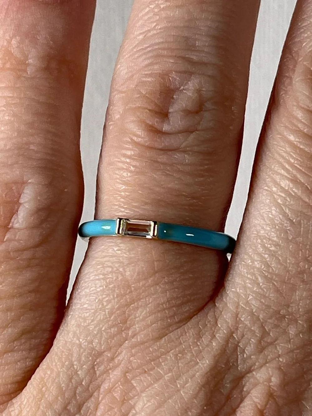 Gold Plated 925 Sterling Silver Turquoise Colored Enamel Ring CZ Size 7
